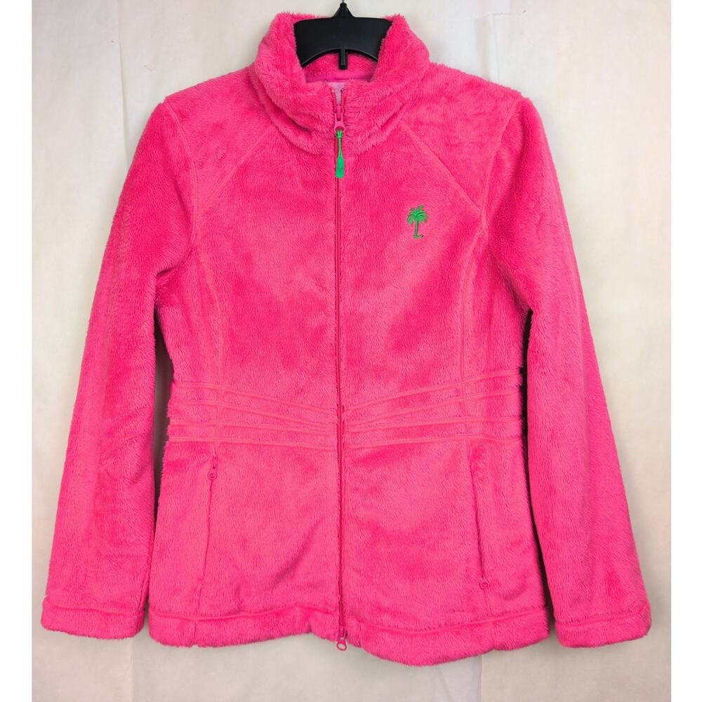Lilly Pulitzer Maddie pink fleece full zip jacket Size Sm Cozycore Ski Girly